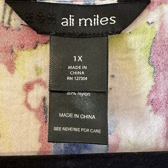 Ali Miles Artsy Watercolor Floral Button Up Tunic Lagenlook Plus Size 1X - Picture 13 of 15